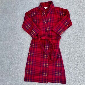Victoria's Secret Red Plaid Fleece Robe Size M Belted Lounge Vintage 90s